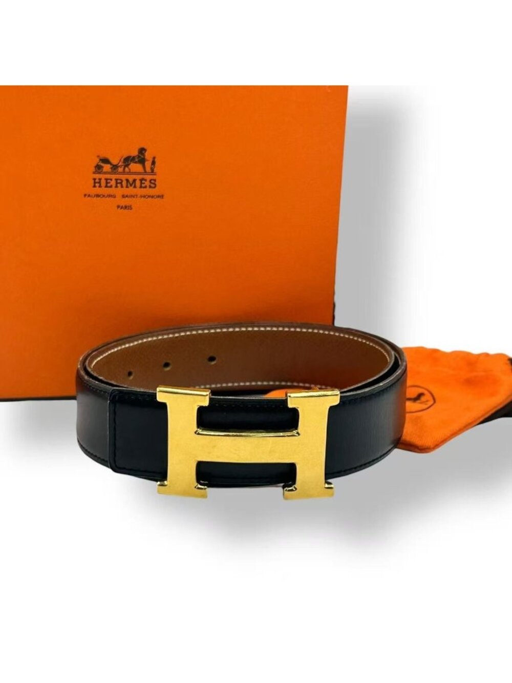 Hermes Belt Leather Reversible H Logo Black